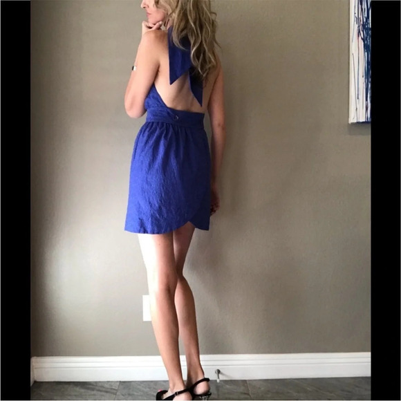 Betsey Johnson Blue Eyelet Halter Backless Mini Cocktail Garden Wrap Dress Sz 10 - Picture 3 of 13